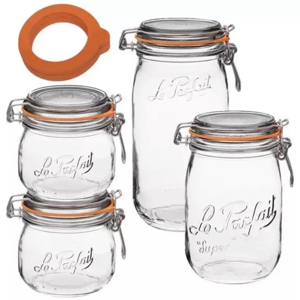 NWT Le Parfait Set of 4 Super Canning Jars Made In France Etched Logo